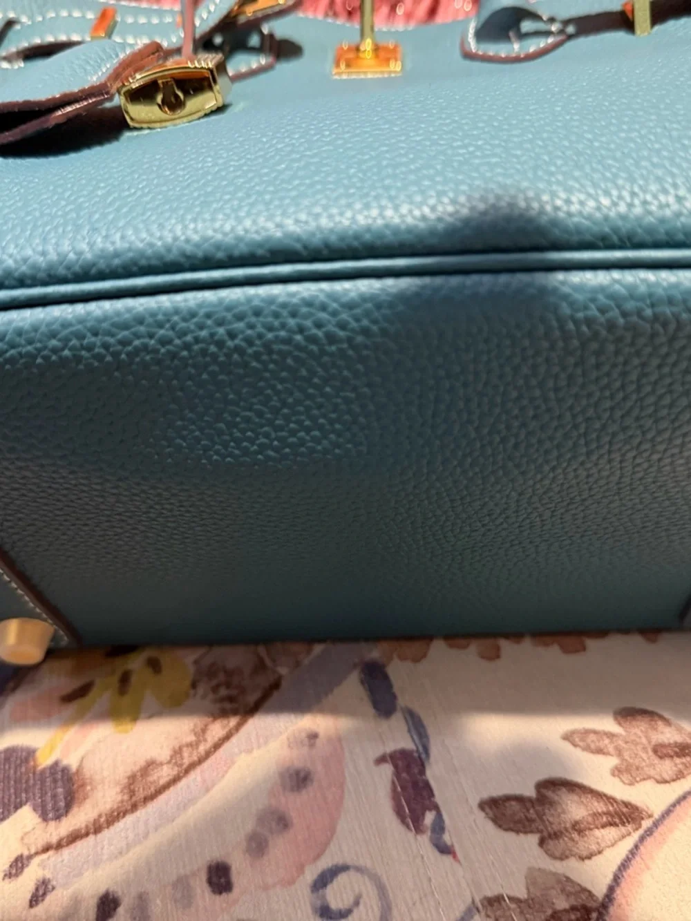 Structured Leather Tote Bag in Royal Blue with Gold Hardware - Picture 7 of 8